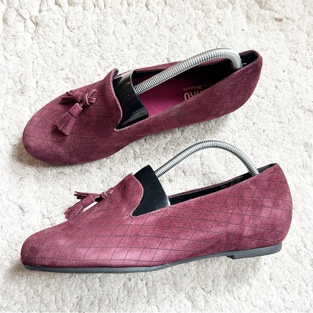 Munro Tallie Loafers Size 9.5 WW Super Wide Burgundy Suede Quilted Tassel